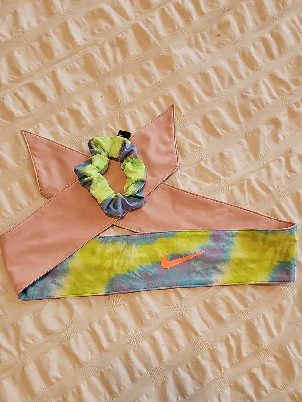 Nike Tie-Dye and Pink Reversible Headband w/ Purple and Green Tie-Dye Scrunchie